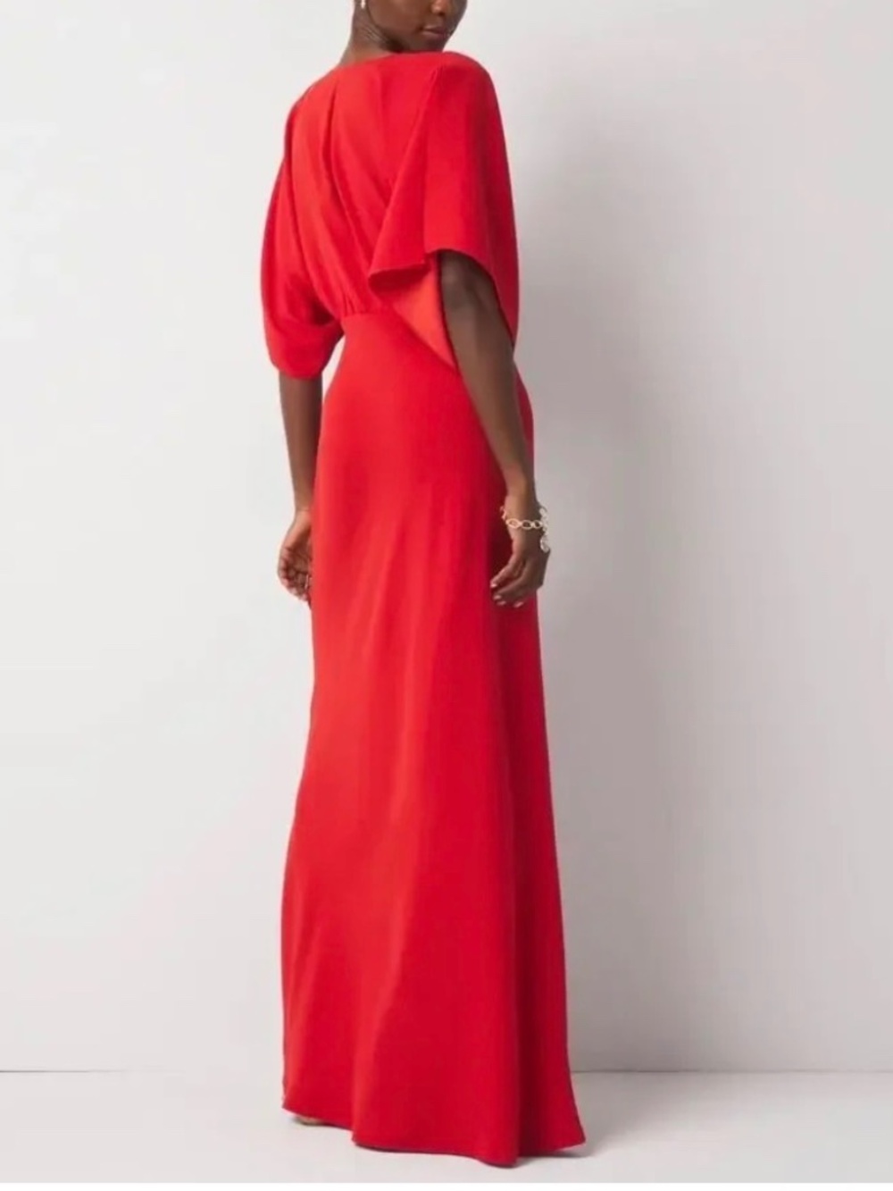 WHBM Kimono Sleeve Crepe Gown Flamenco Red Orange Maxi Dress